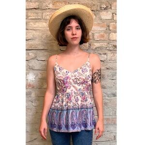 VINTAGE Y2K SEE BY CHLOE Silk Floral Paisley Coquette Babydoll Cami Tank Top 4